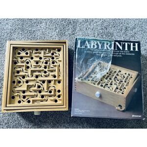 Vintage 1985 Pressman Tournament Labyrinth Wooden Game Box With 2 balls